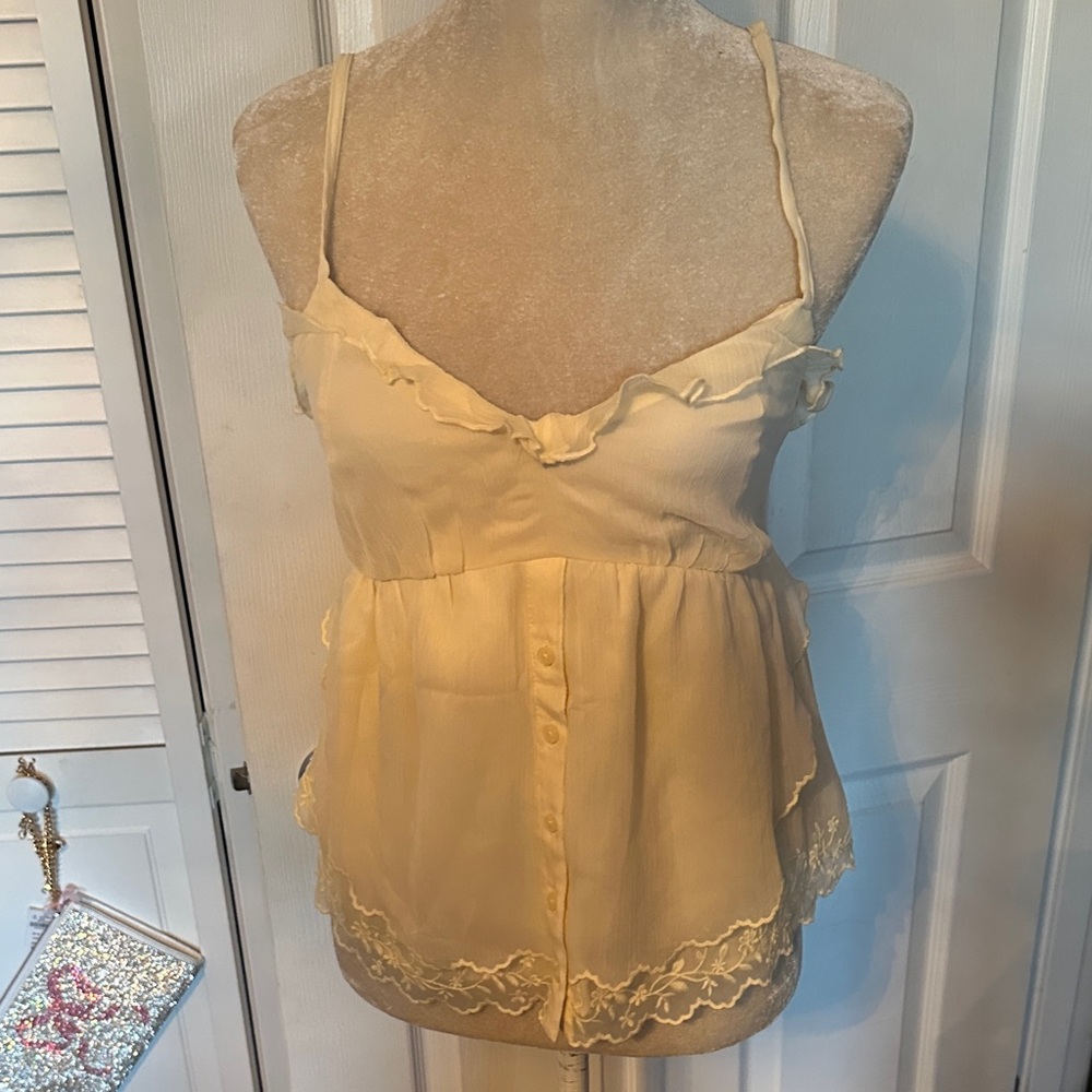 Hollister Light cream Lace Trim Tank Top-Small NWT